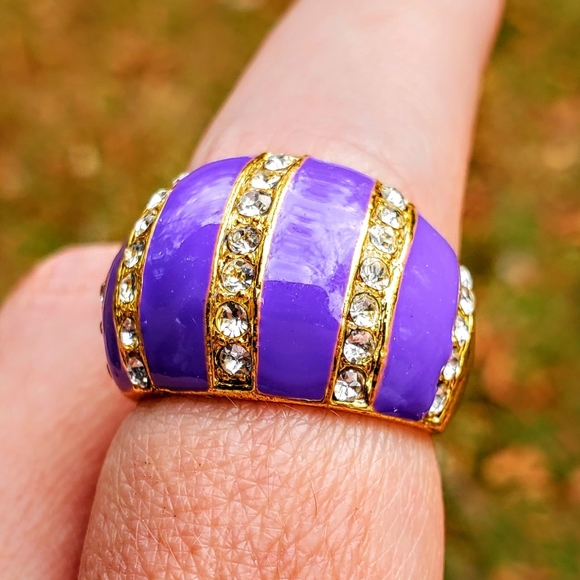 Purple Paradise Golden Enamel Crystal Ring Sz 7.5 - Picture 3 of 11